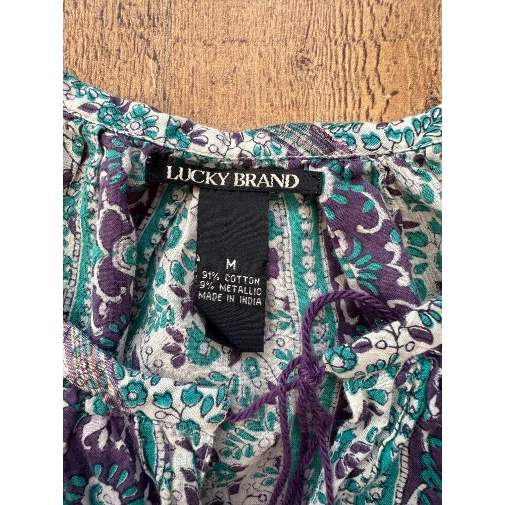 Lucky Brand Peasant Top Blue Purple Metallic Medium Tie at Neckline Boho - Picture 5 of 6